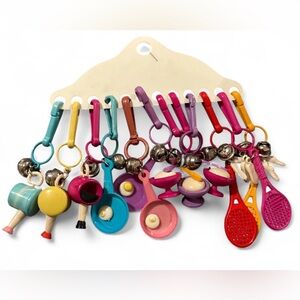 Vintage 80s Plastic Clip On Bell Charm Necklace  12 Charms Assorted Made Taiwan